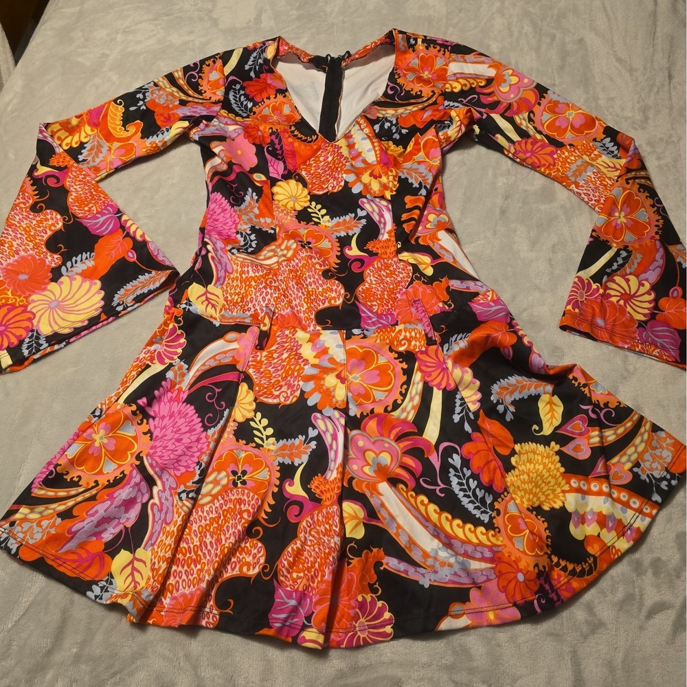 Vintage Leg Avenue 70s Bohemian Go-Go Girl Costume Dress Bell Sleeve Size S/M